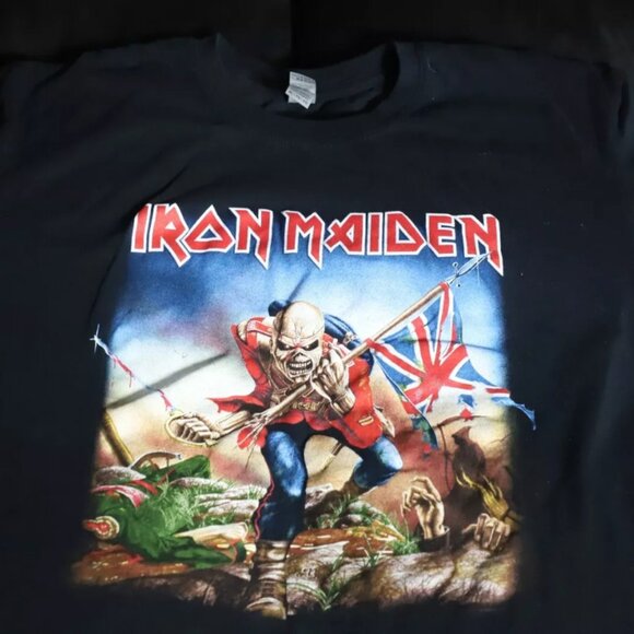 Iron Maiden T-Shirt Mens XL Black Eddie The Trooper British Flag Graphic Cotton - Picture 3 of 8